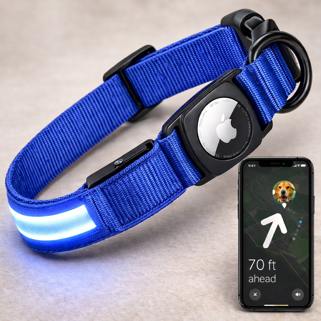 For Apple Airtag GPS Finder Led Dog Collar Waterproof Light USB Chargeable Luminous Collar Pet for Apple Air Tag Tracker Case