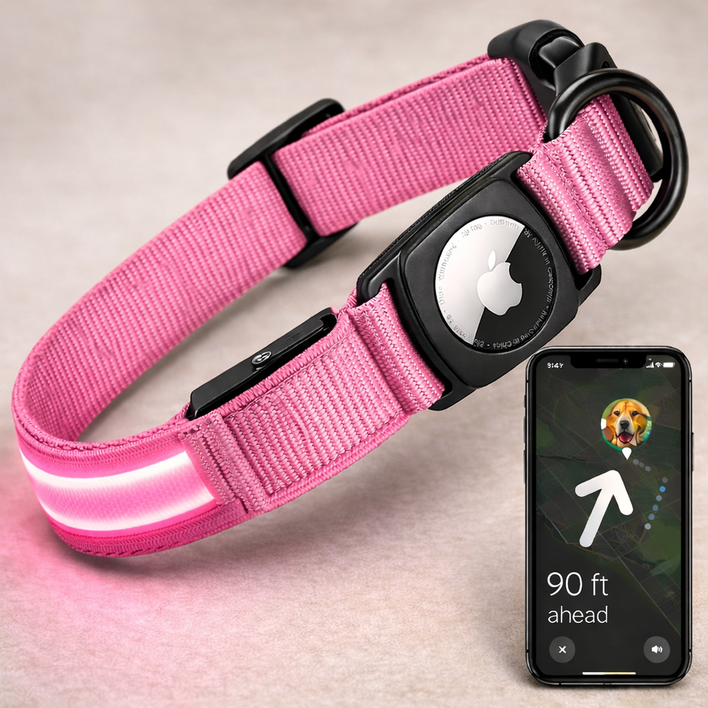 For Apple Airtag GPS Finder Led Dog Collar Waterproof Light USB Chargeable Luminous Collar Pet for Apple Air Tag Tracker Case