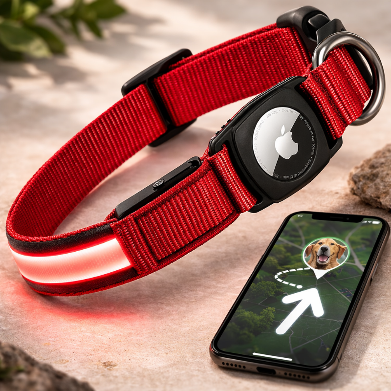 For Apple Airtag GPS Finder Led Dog Collar Waterproof Light USB Chargeable Luminous Collar Pet for Apple Air Tag Tracker Case