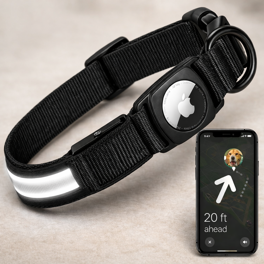 For Apple Airtag GPS Finder Led Dog Collar Waterproof Light USB Chargeable Luminous Collar Pet for Apple Air Tag Tracker Case