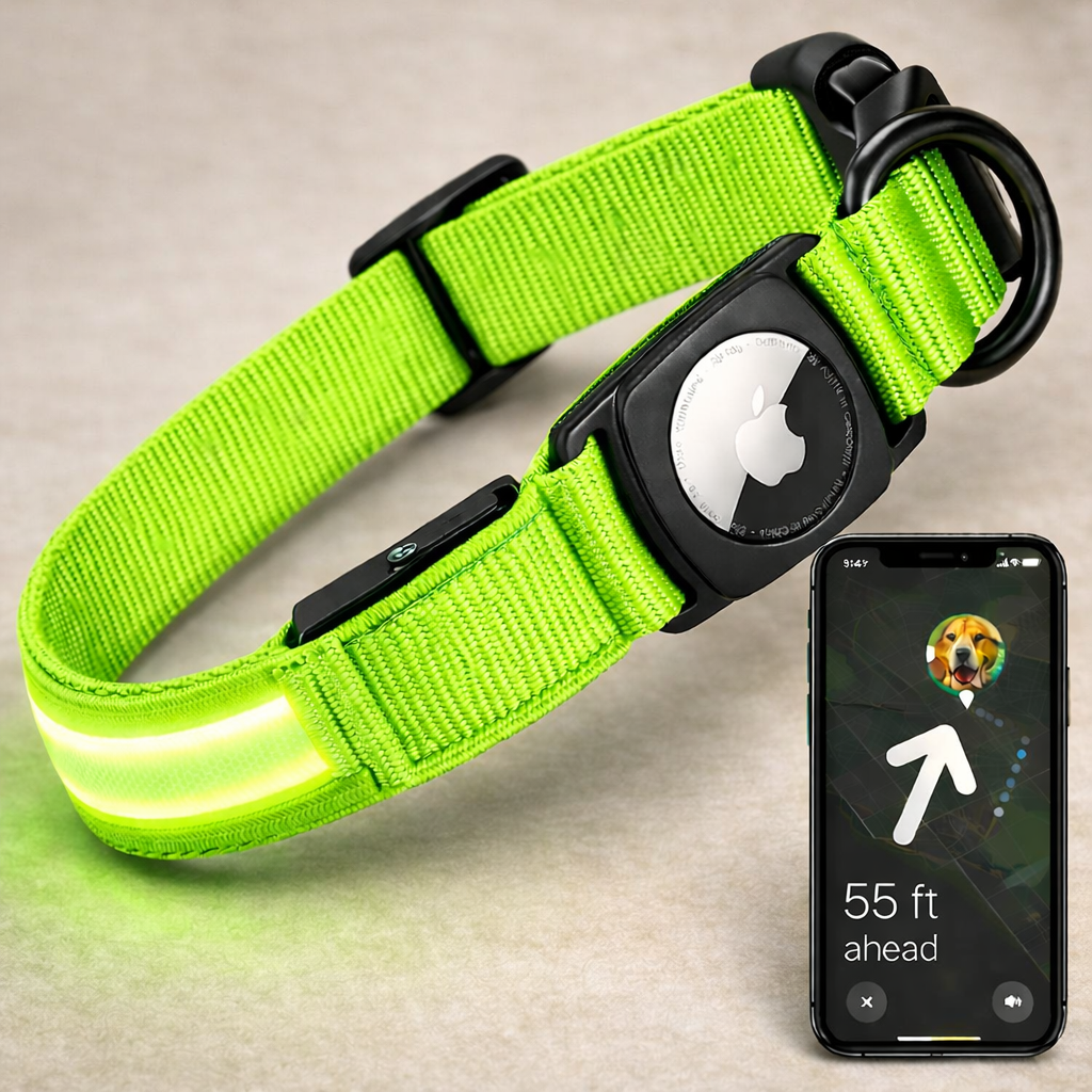 For Apple Airtag GPS Finder Led Dog Collar Waterproof Light USB Chargeable Luminous Collar Pet for Apple Air Tag Tracker Case